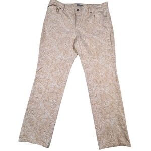 Chicos Platinum Denim Womens 2 Tan White Paisley Lace Print Ultimate Fit Pants